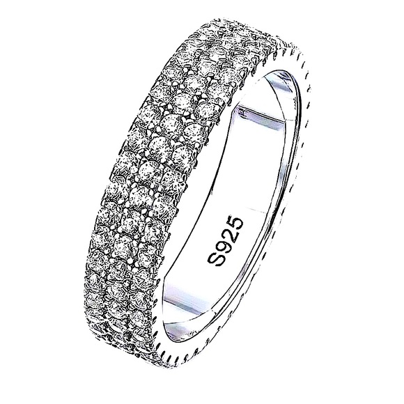 NEW 14k Gold Plated S925 Triple Row Eternity Diamond Wedding‎ Ring Size 7.5